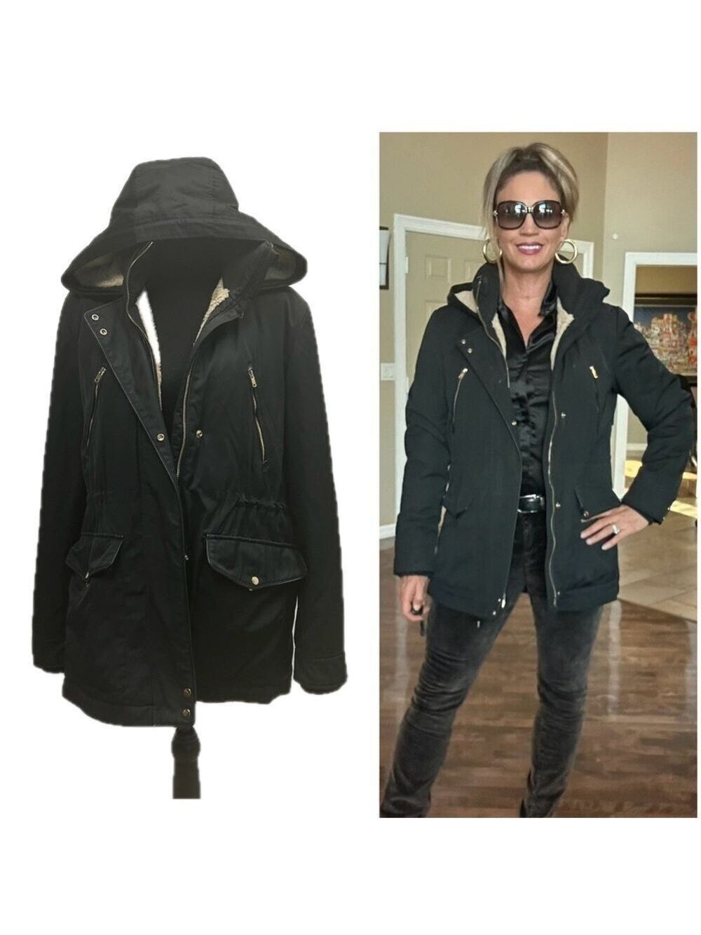 Zara Trafaluc Outerwear black hooded parka Sz L